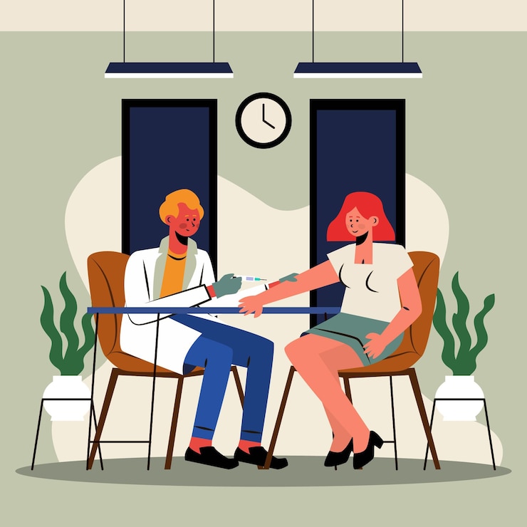 Gratis Vector arts die vaccin injecteert aan een patiënt