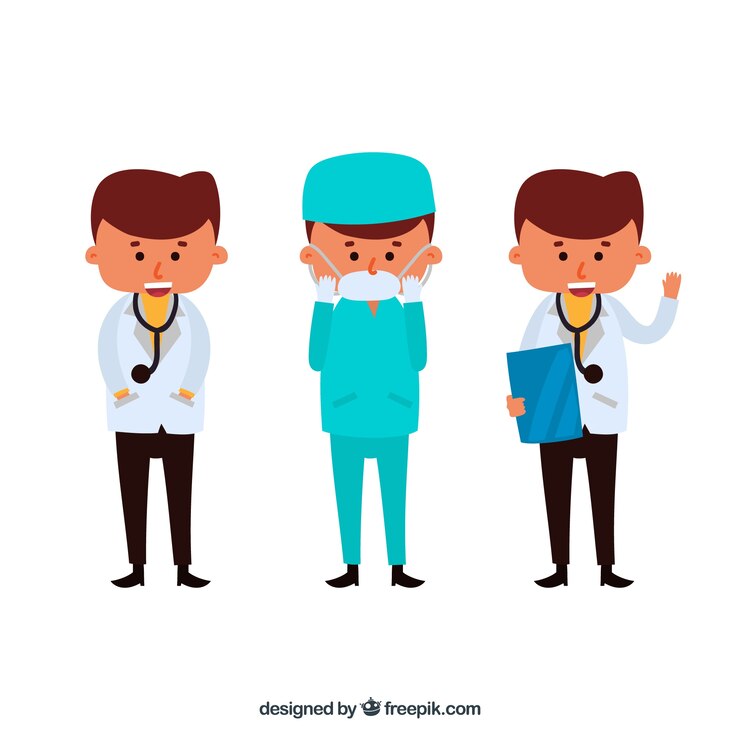 Gratis Vector artsenkarakter in verschillende situaties