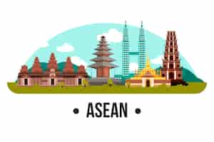 Gratis vector asean gebouwen oriëntatiepunten