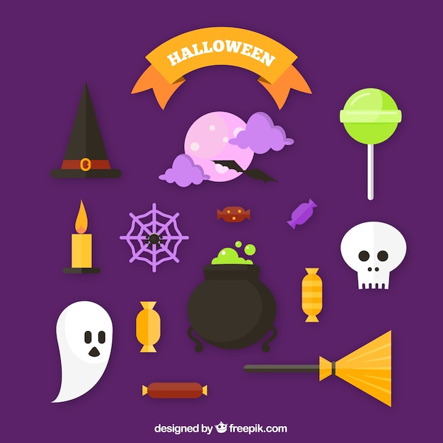 Gratis vector assortiment items van halloween partij