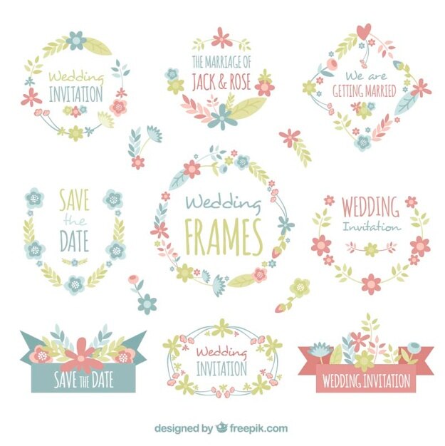 Gratis vector assortiment van de bruiloft frames in pastelkleuren