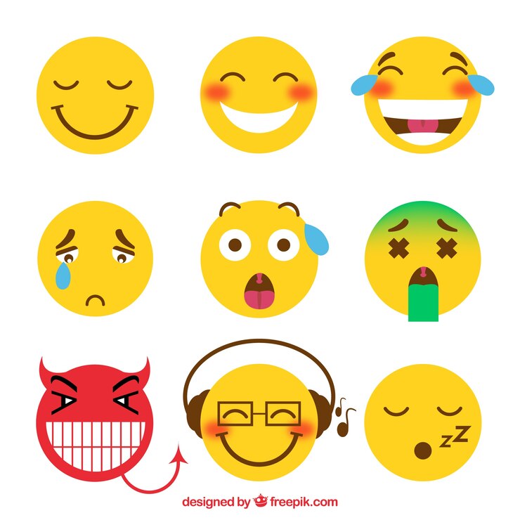 Gratis Vector assortiment van grappige emojis in plat design