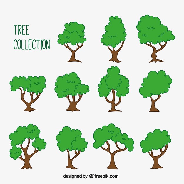 Assortiment van hand getrokken bomen