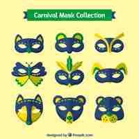 Gratis vector assortiment van maskers voor braziliaans carnaval