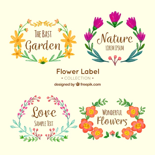 Assortiment van mooie aquarel bloemen stickers