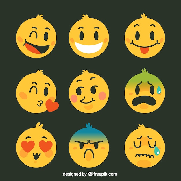 Gratis vector assortiment van mooie smileys in gele kleur