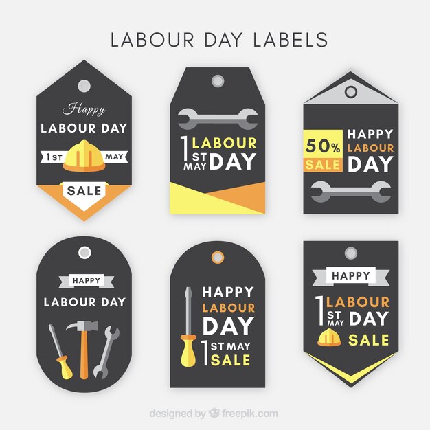 Assortiment van platte labels voor de dag van de internationale arbeider