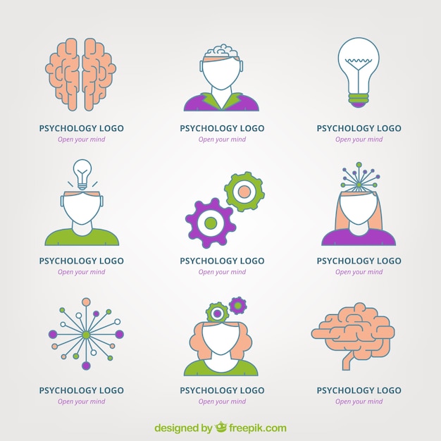 Gratis vector assortiment van platte psychologie logos