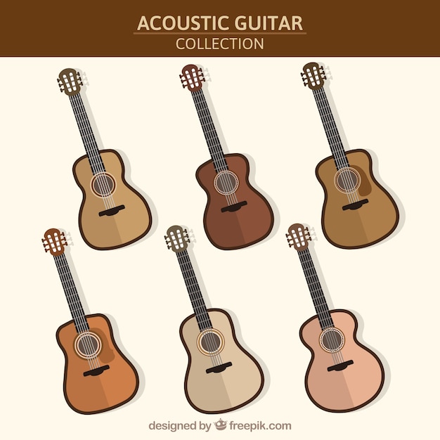 Gratis vector assortiment van zes akoestische gitaar