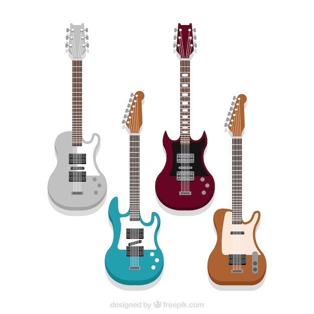 Gratis vector assortiment vlakke elektrische gitaar