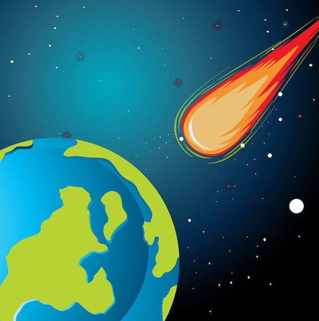 Gratis vector asteroïde die op aarde valt