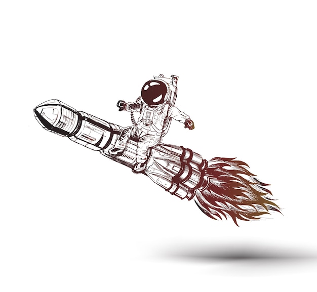 Gratis vector astronaut die op de raket vliegt posterontwerpelement