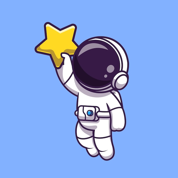 Astronaut Holding Star Cartoon Vector Icon Illustratie. Ruimte technologie pictogram Concept geïsoleerd Premium Vector. Platte cartoonstijl