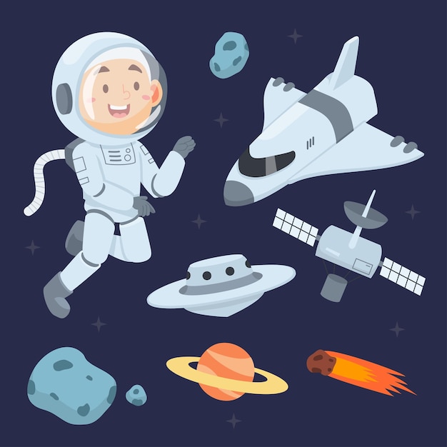 Astronaut in de ruimte en planeten cartoon stijl vector