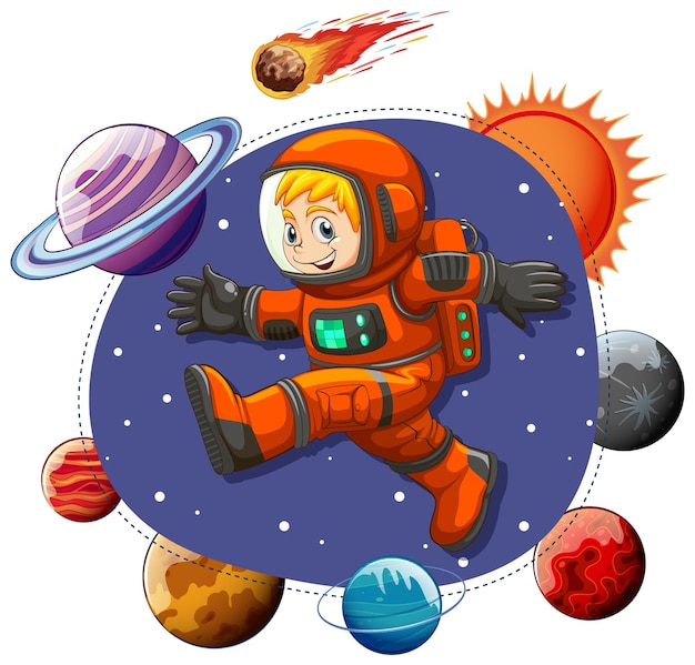 Gratis vector astronaut in de ruimte in tekenfilmstijl