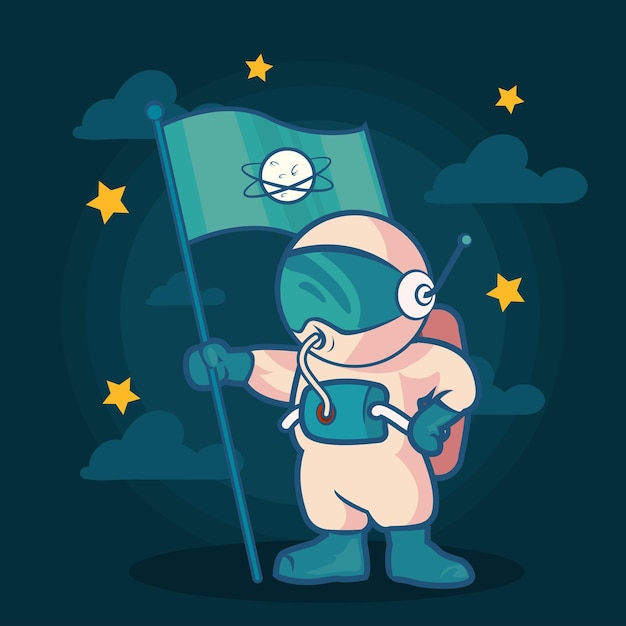 Gratis vector astronaut met vlag