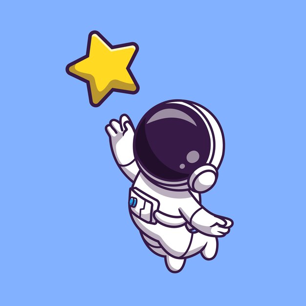 Astronaut vangen ster Cartoon vectorillustratie pictogram. Wetenschap technologie pictogram Concept geïsoleerd Premium Vector. Platte cartoonstijl