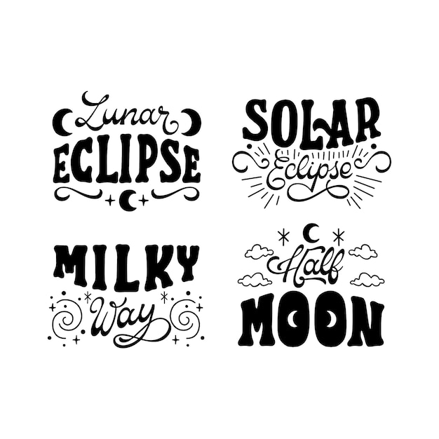 Gratis vector astronomie belettering stickers collectie