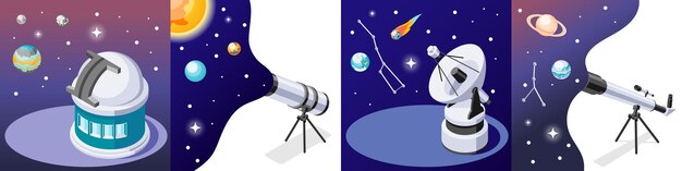 Astronomie isometrische 4x1 concept illustratie