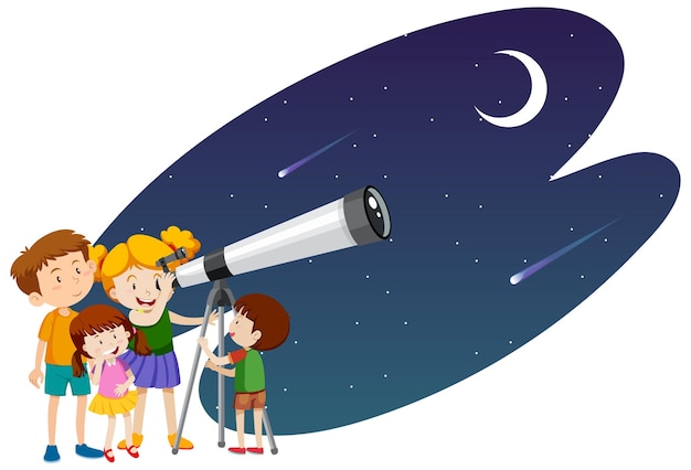 Gratis vector astronomiethema met kinderen die naar sterren kijken