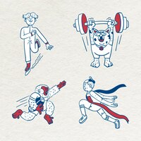 Atleten doodle karakter collectie vector