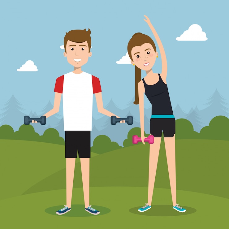 Gratis Vector atletische mensen oefenen oefenpersonages