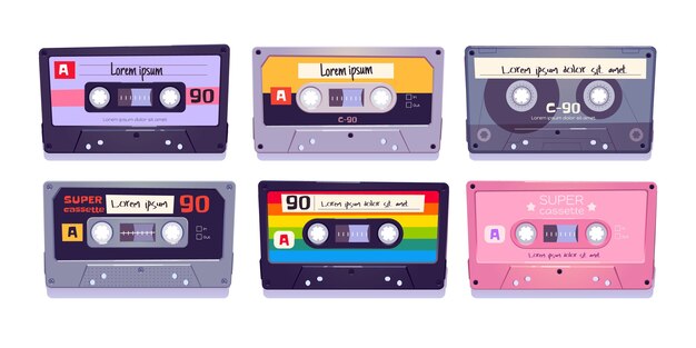Audiocassettes, retro banden, media-opslag voor muziek en geluid geïsoleerd