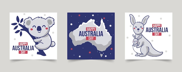 Gratis vector australia day wenskaarten collectie