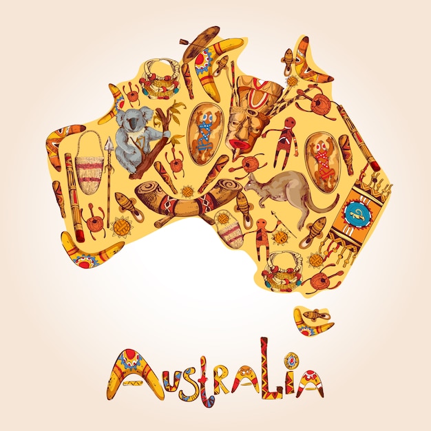 Australië schets gekleurde illustratie