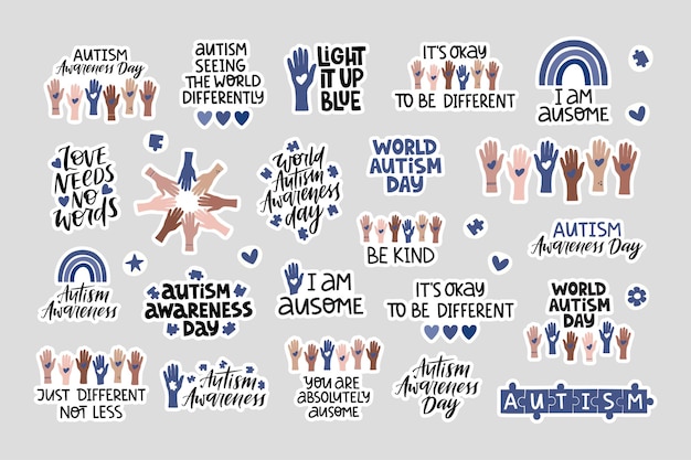 Autisme awareness day vector stickers set.