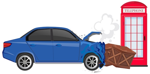 Auto crasht houten kisten op witte achtergrond