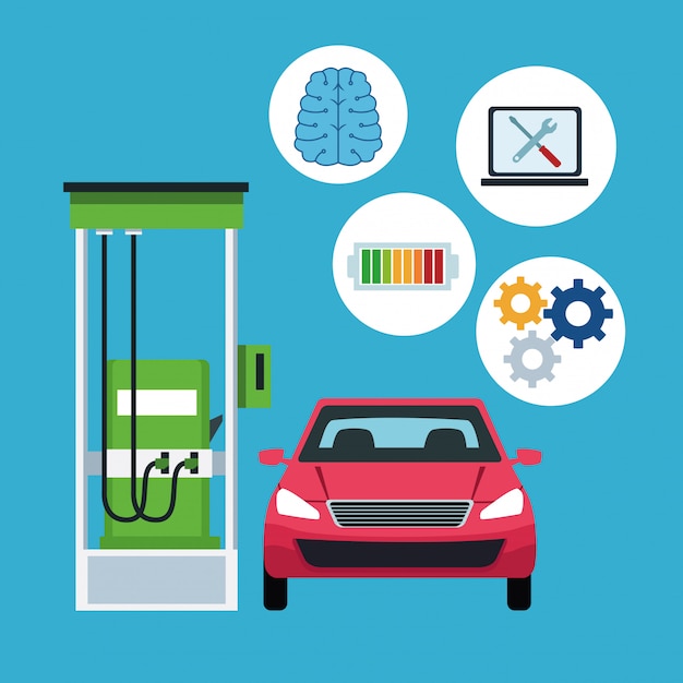 Gratis vector auto internet conectivity in tankstation