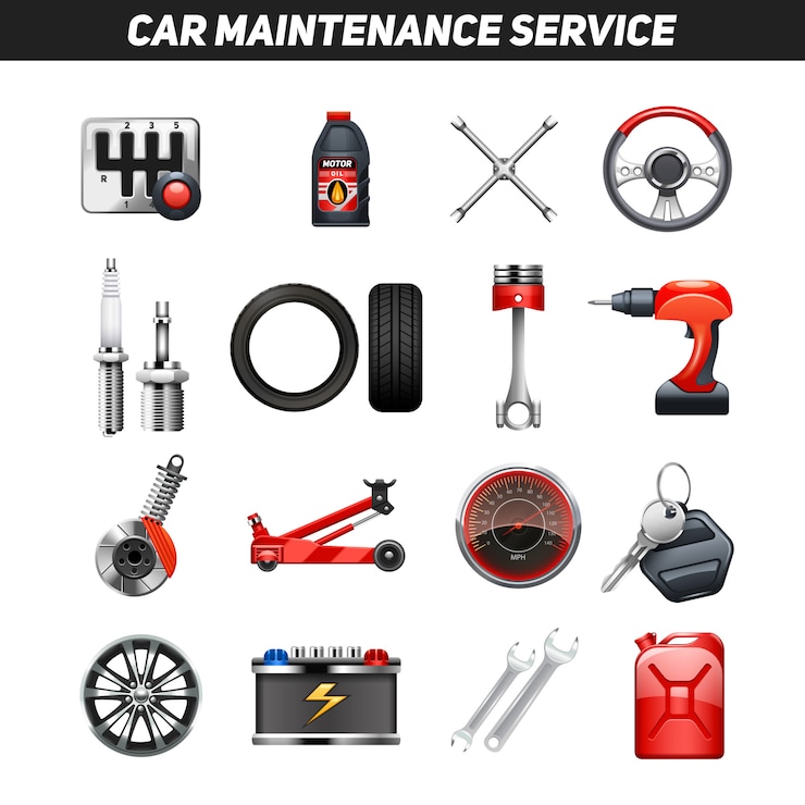 Gratis Vector auto onderhoud service vlakke pictogrammen instellen