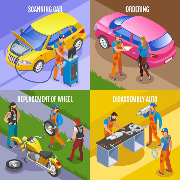 Auto Service Concept Icons Set
