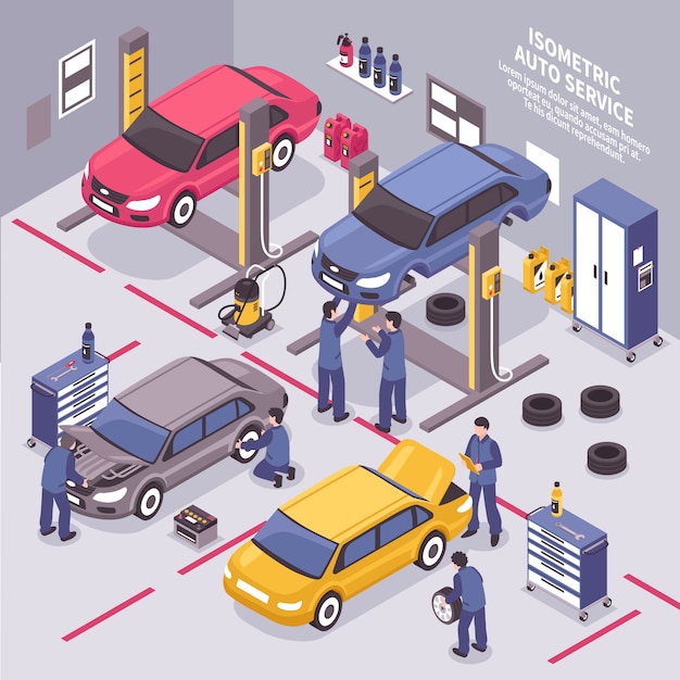 Auto service isometrische illustratie