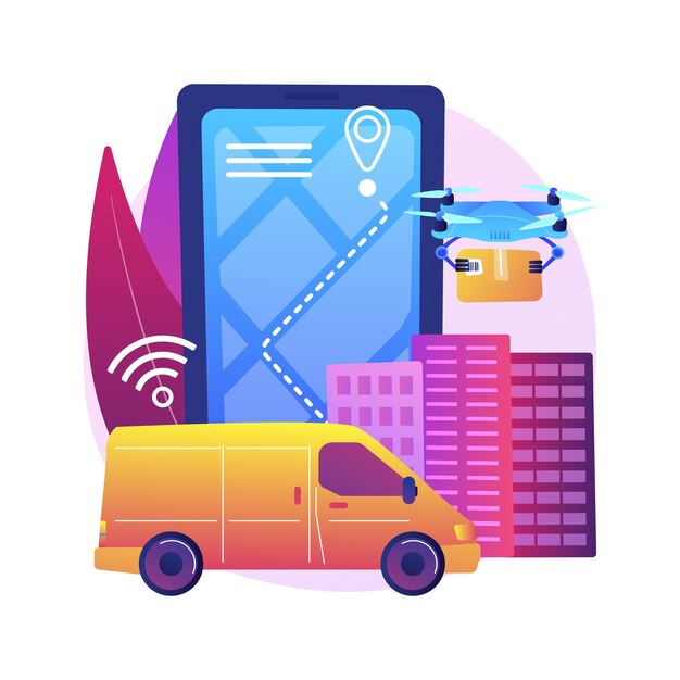 Gratis vector autonome levering abstract concept illustratie. drone-bezorging, geen menselijk contact, geautomatiseerde koeriersdienst, autonome robot, zelfrijdende auto, zonder koerier.