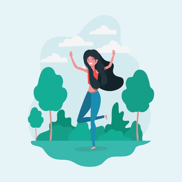 Gratis vector avatar meisje dat in het park springt