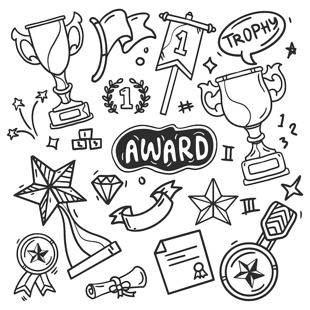 Award elementen hand getrokken doodle kleuren