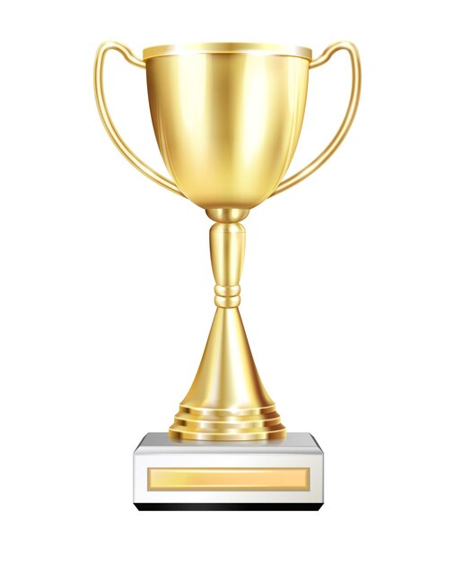 Award medaille realistische compositie met geïsoleerde afbeelding van gouden trofee cup op lege achtergrond vectorillustratie