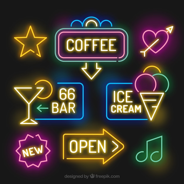 Gratis vector awesome pak van felle neonlichten signages