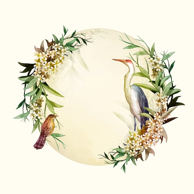 Aziatische bloem aquarel achtergrond met vogels