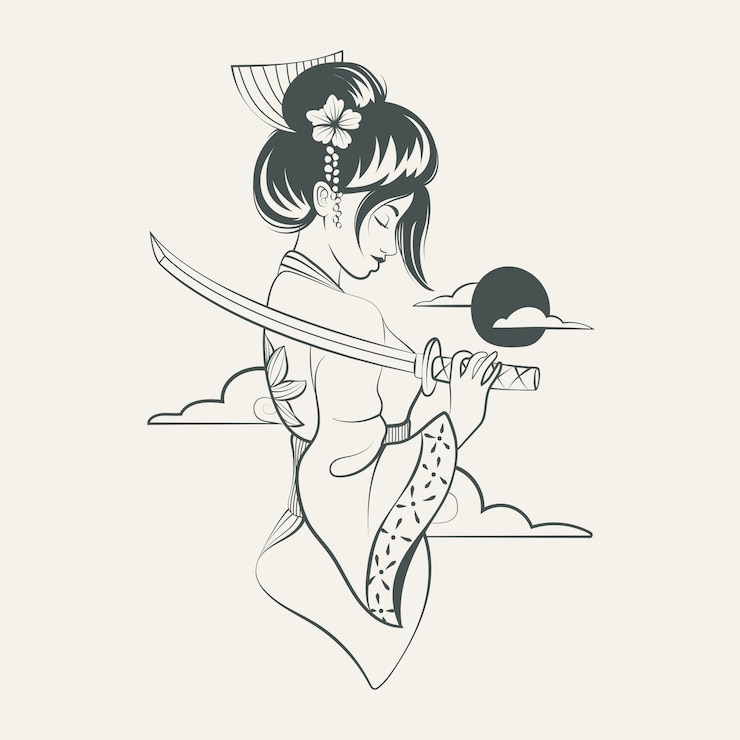 Gratis Vector aziatische stijl geisha tattoo illustratie