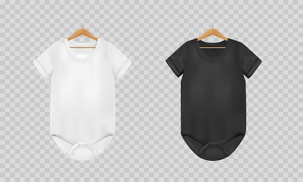 Baby bodysuit realistische zwart-wit transparante set geïsoleerde illustratie