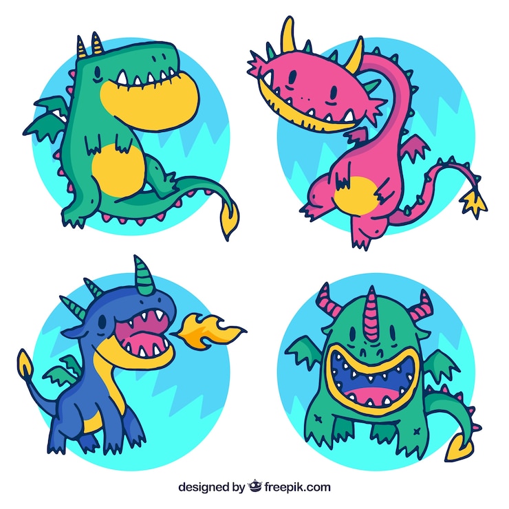 Gratis Vector baby draak karakter collectie
