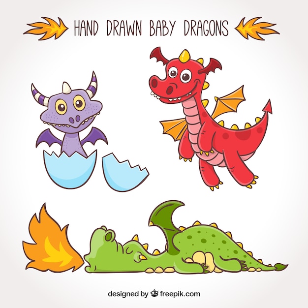 Gratis vector baby draak karakter collectie