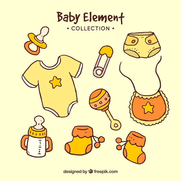 Baby elementen collectie in de hand getrokken stijl