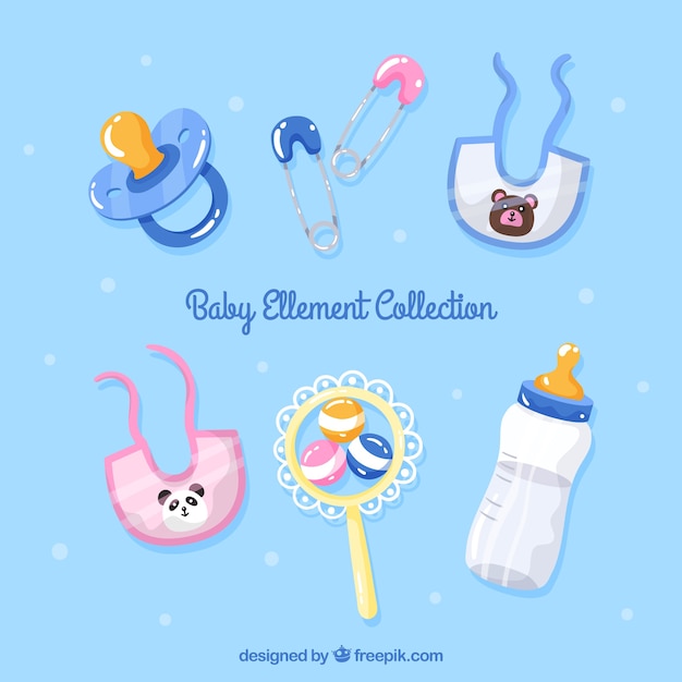 Gratis vector baby elementen collectie in de hand getrokken stijl