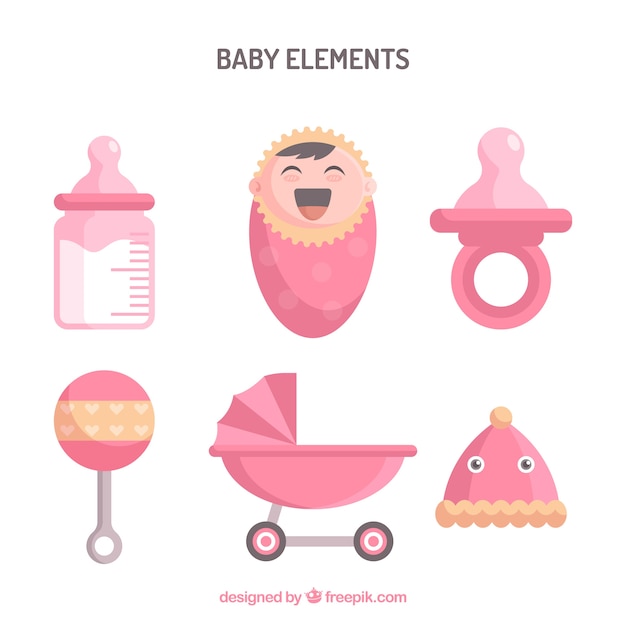 Gratis vector baby elementen collectie in vlakke stijl