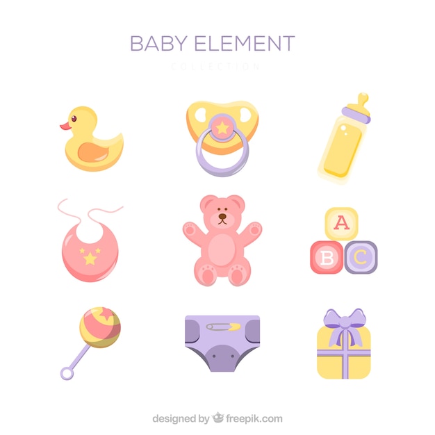 Gratis vector baby-elementen in vlakke stijl instellen