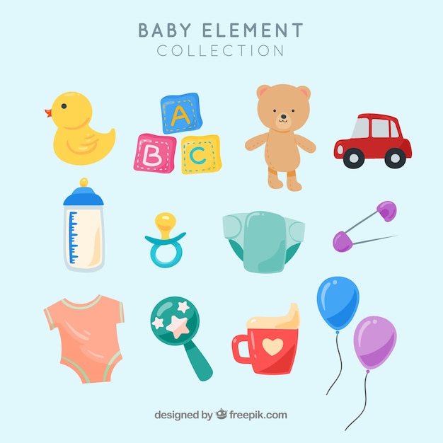 Baby-elementencollectie met plat ontwerp